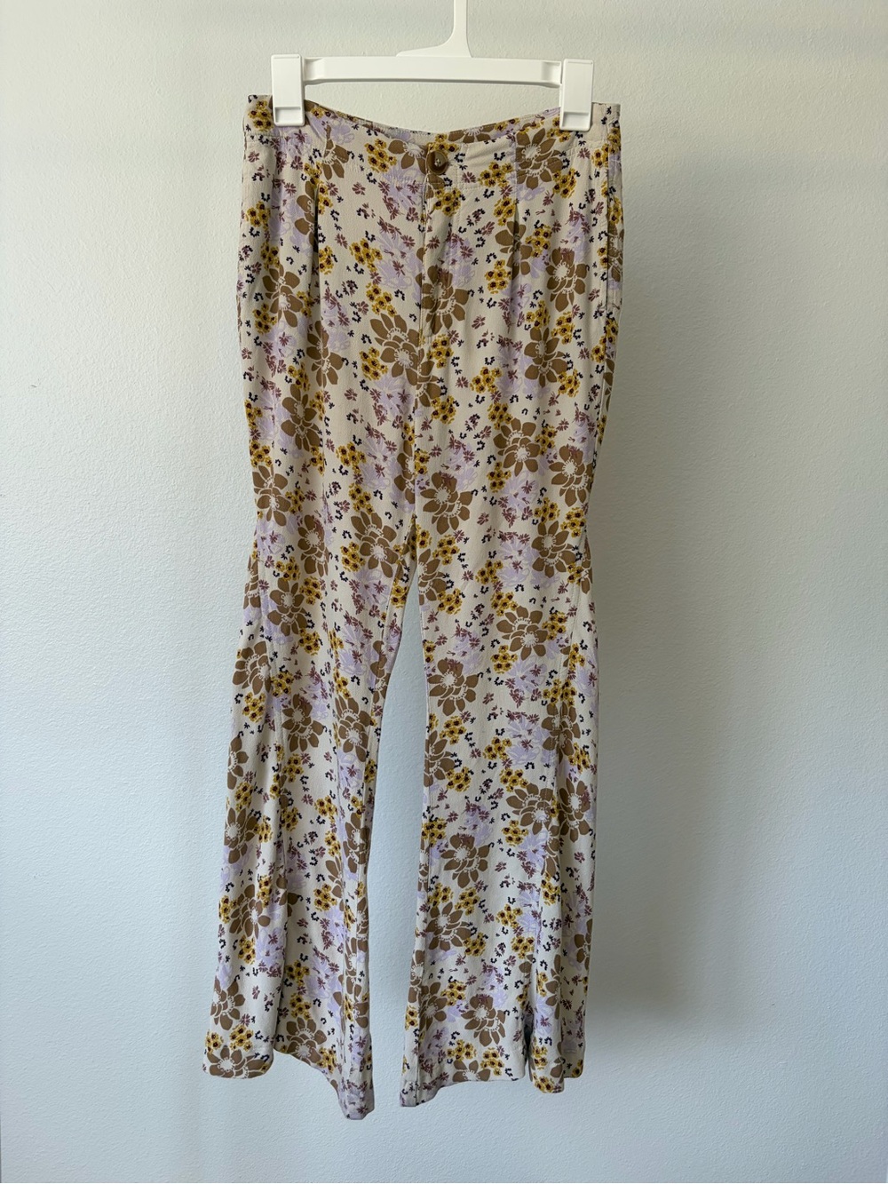 Free people Floral Wide-Leg Flair Pants - Cream & Brown